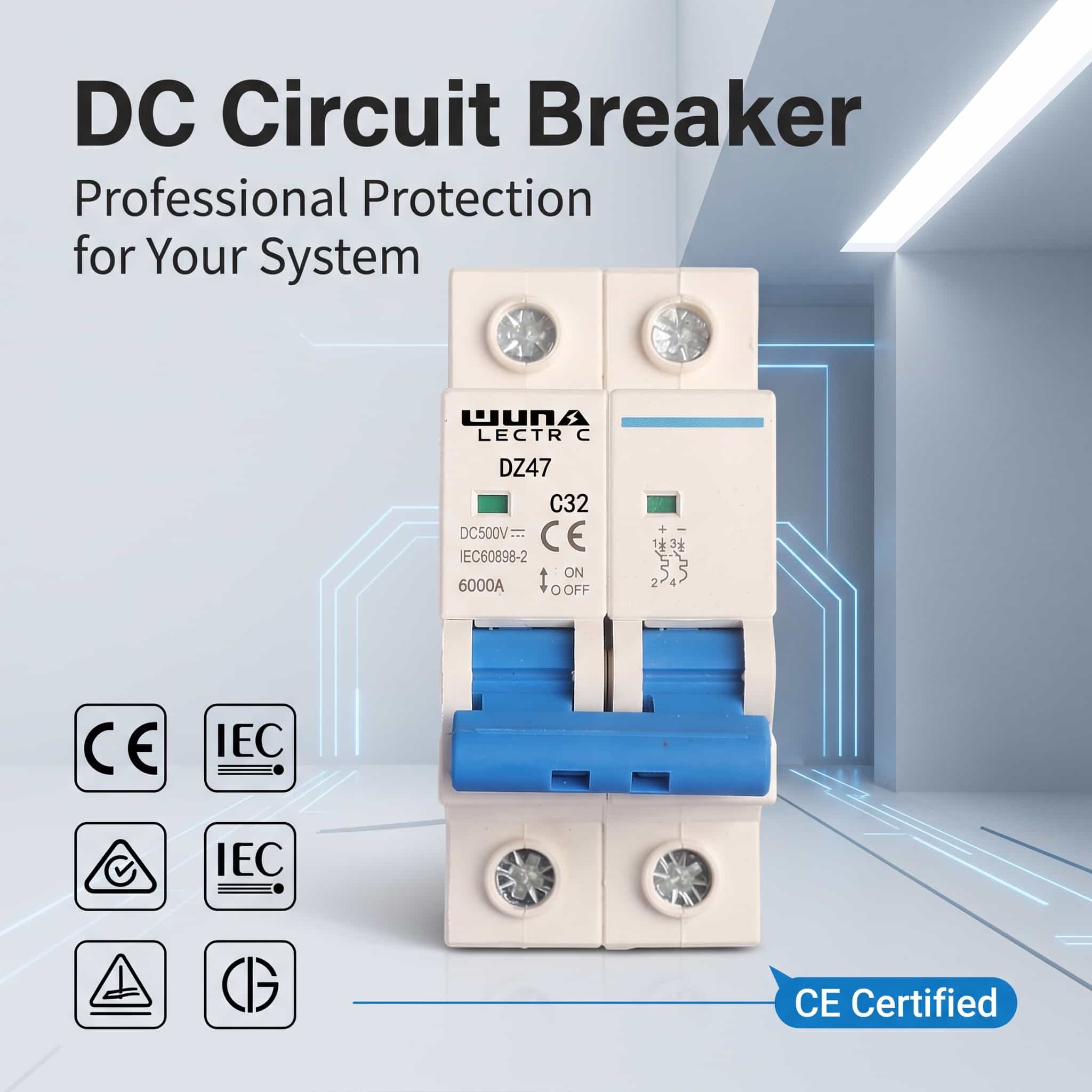 Pemutus Litar Miniatur 2 Tiang DC DZ47 C32 500V
