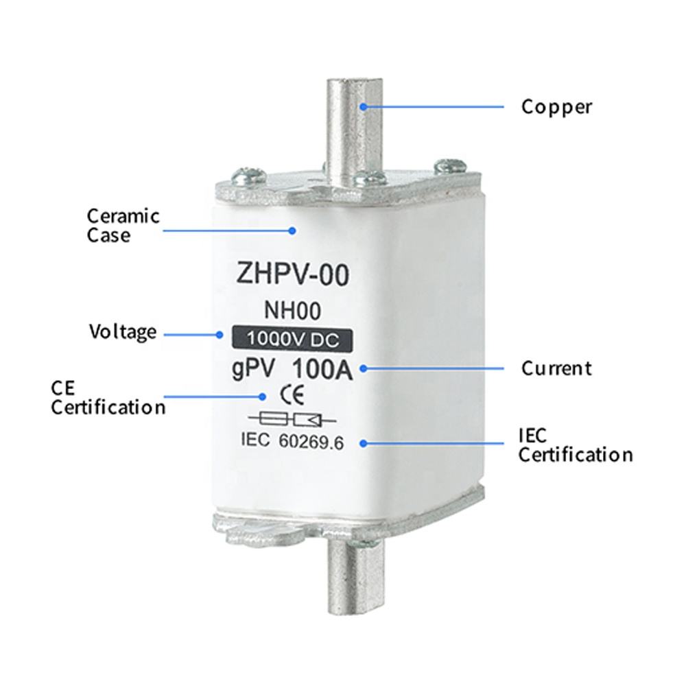 NH00-1000V IEC Voltan Rendah Pisau Fotovoltaik Fius Plastik 80A 6ka Kapasiti Pecah